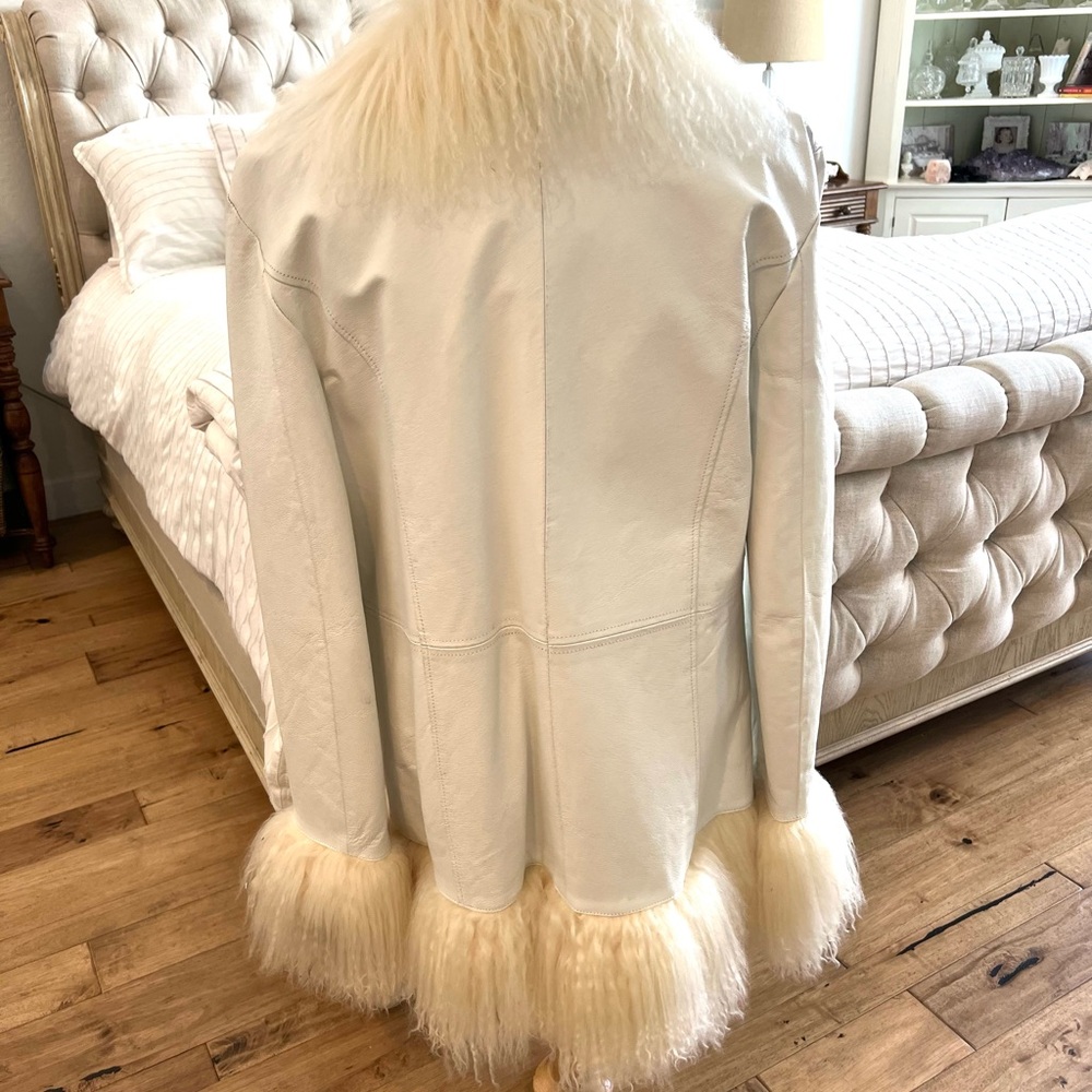 Vintage Tre's Jolie Leather Mongolian Fur Jacket - Penny Lane Inspired.  Size XL - Picture 2 of 5